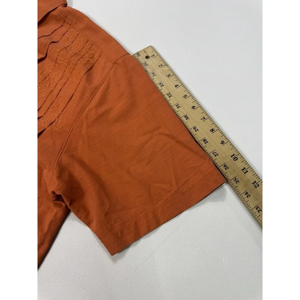 Tommy Bahama Mens Large Silk Cotton Orange Floral Embroidered Guayabera Shirt